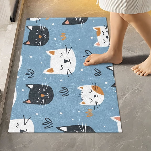 Toilet Rug Rectangle Bathroom Rugs Non-Slip Soft Plush Machine Washable Contour Bath Mat Sleeping Cat Faces 24x16