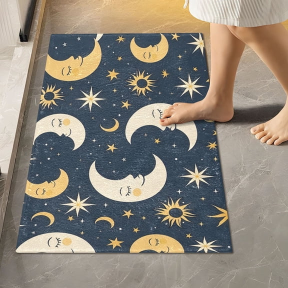 Toilet Rug Rectangle Bathroom Rugs Non-Slip Soft Plush Machine Washable Contour Bath Mat Sleeping Sun and Moon 24x16