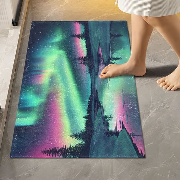 Toilet Rug Rectangle Bathroom Rugs Non-Slip Soft Plush Machine Washable Contour Bath Mat Snow Aurora 24x16