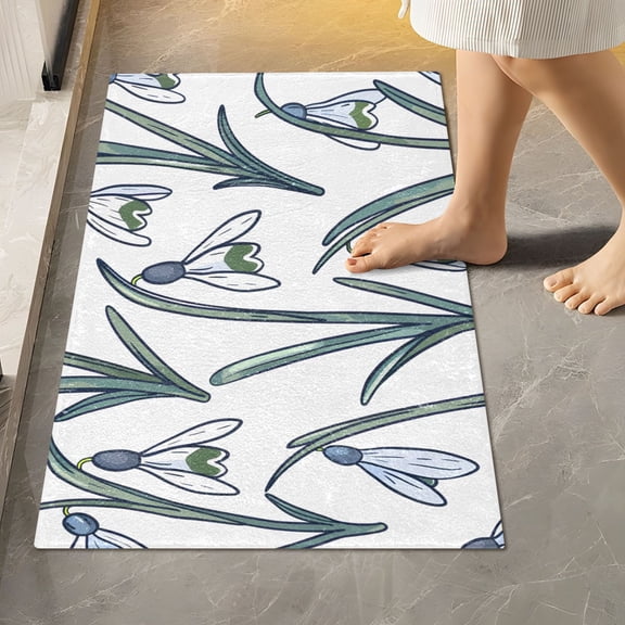Toilet Rug Rectangle Bathroom Rugs Non-Slip Soft Plush Machine Washable Contour Bath Mat Snowdrops Flowers 24x16