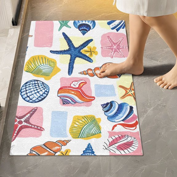 Toilet Rug Rectangle Bathroom Rugs Non-Slip Soft Plush Machine Washable Contour Bath Mat Starfish Shells Screw 24x16