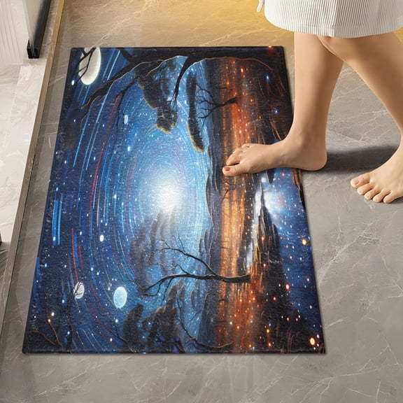 Toilet Rug Rectangle Bathroom Rugs Non-Slip Soft Plush Machine Washable Contour Bath Mat Starry Sky and Tree 24x16