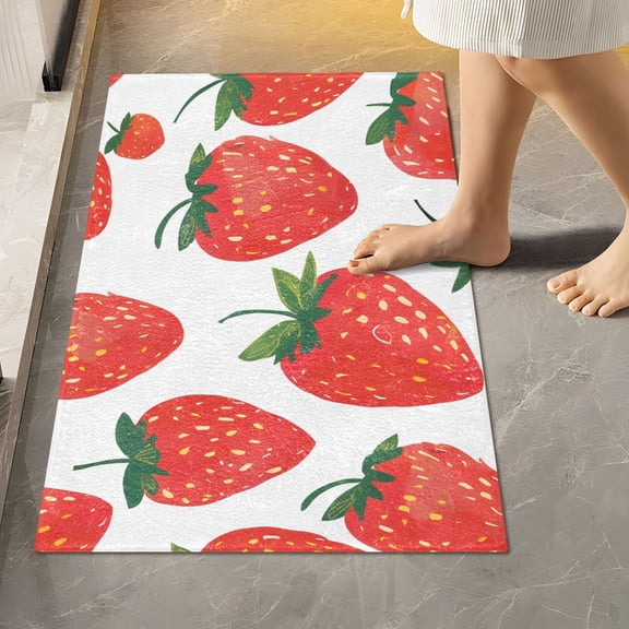 Toilet Rug Rectangle Bathroom Rugs Non-Slip Soft Plush Machine Washable Contour Bath Mat Strawberry Hand Drawn 24x16