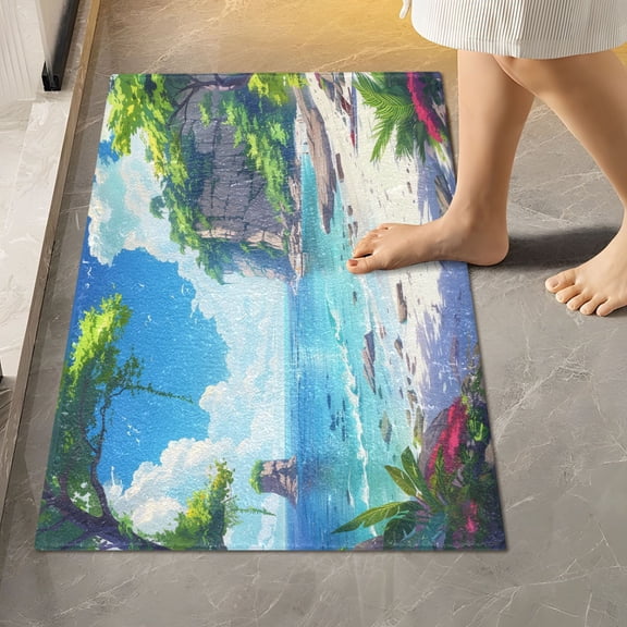 Toilet Rug Rectangle Bathroom Rugs Non-Slip Soft Plush Machine Washable Contour Bath Mat Summer Seaside Landscape 24x16