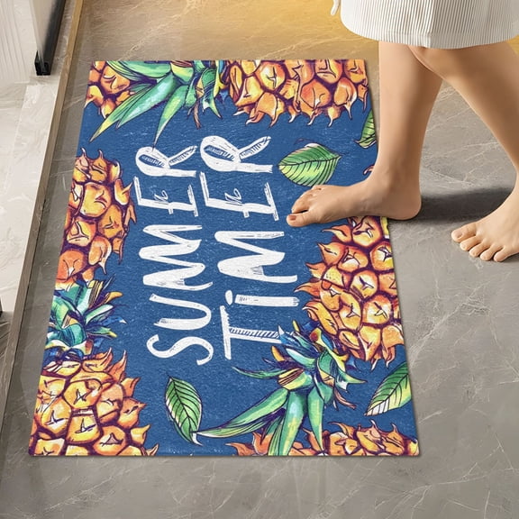 Toilet Rug Rectangle Bathroom Rugs Non-Slip Soft Plush Machine Washable Contour Bath Mat Summer Time Pineapple 24x16