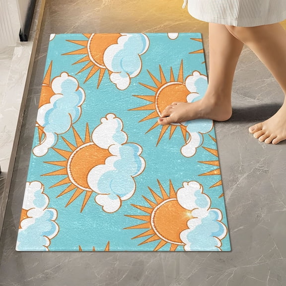 Toilet Rug Rectangle Bathroom Rugs Non-Slip Soft Plush Machine Washable Contour Bath Mat Sun and Cloud 24x16