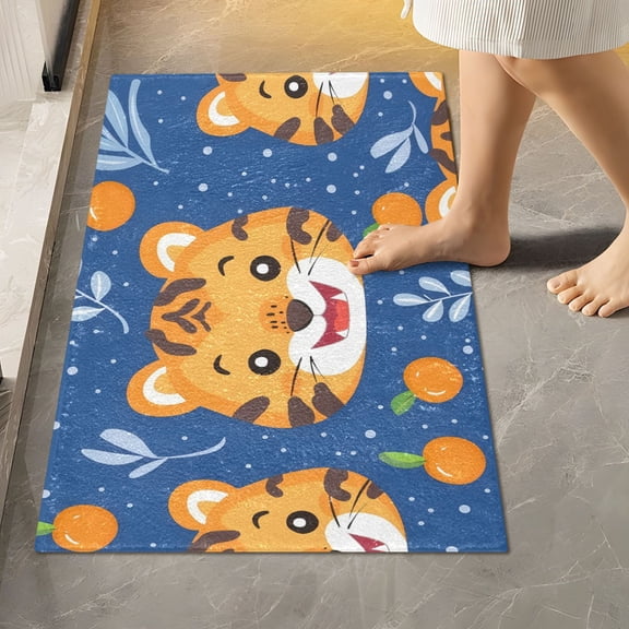 Toilet Rug Rectangle Bathroom Rugs Non-Slip Soft Plush Machine Washable Contour Bath Mat Tiger Face and Persimmon 24x16