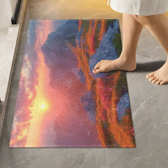 Toilet Rug Rectangle Bathroom Rugs Non-Slip Soft Plush Machine Washable Contour Bath Mat Top Of Mountain Landscape 24x16
