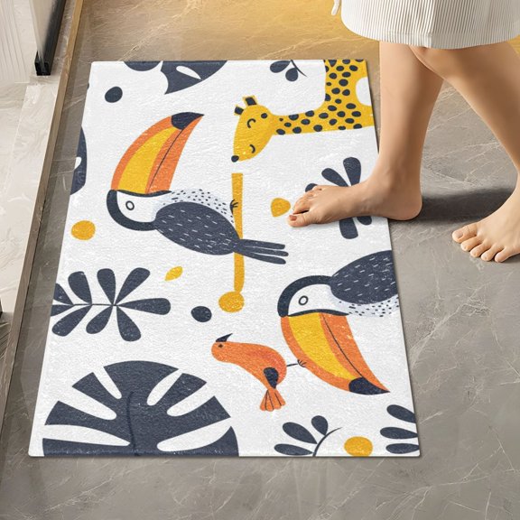 Toilet Rug Rectangle Bathroom Rugs Non-Slip Soft Plush Machine Washable Contour Bath Mat Toucan Bird Giraffe Leaf 24x16