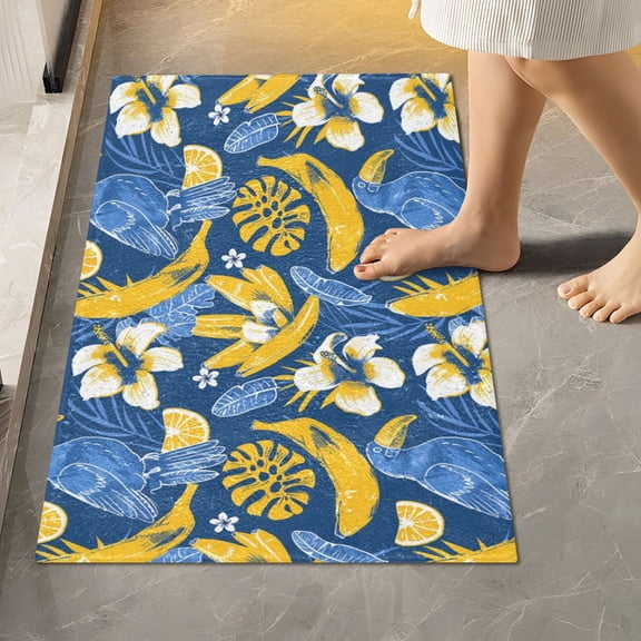 Toilet Rug Rectangle Bathroom Rugs Non-Slip Soft Plush Machine Washable Contour Bath Mat Toucan Bird with Banana 24x16