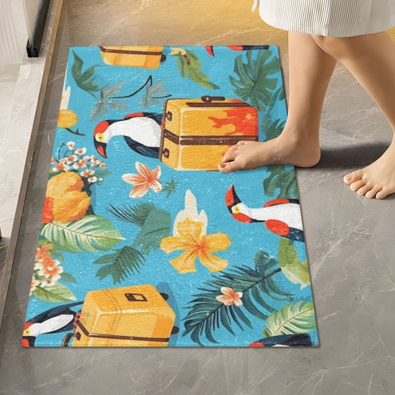 Toilet Rug Rectangle Bathroom Rugs Non-Slip Soft Plush Machine Washable Contour Bath Mat Toucans Birds on Luggage 24x16