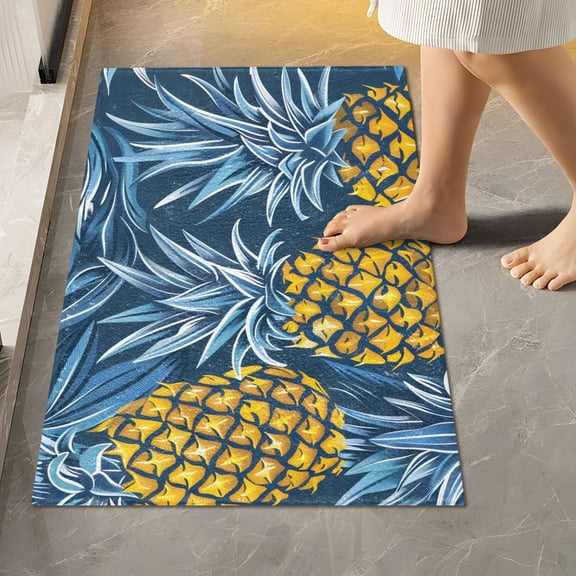 Toilet Rug Rectangle Bathroom Rugs Non-Slip Soft Plush Machine Washable Contour Bath Mat Tropical Pineapple 24x16