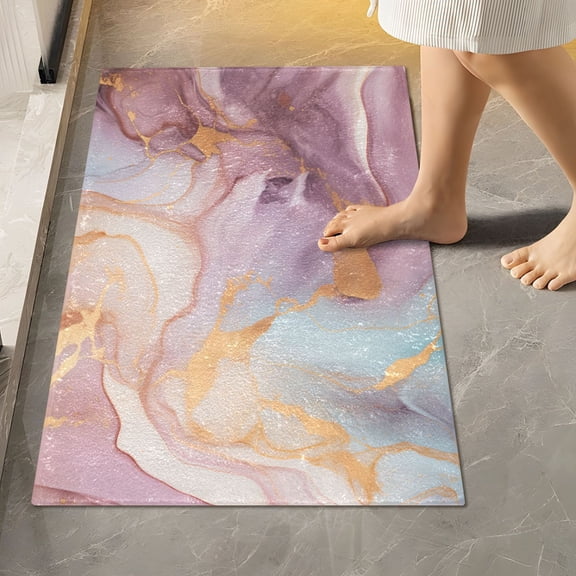 Toilet Rug Rectangle Bathroom Rugs Non-Slip Soft Plush Machine Washable Contour Bath Mat Turquoise Gold Pink Marble 24x16