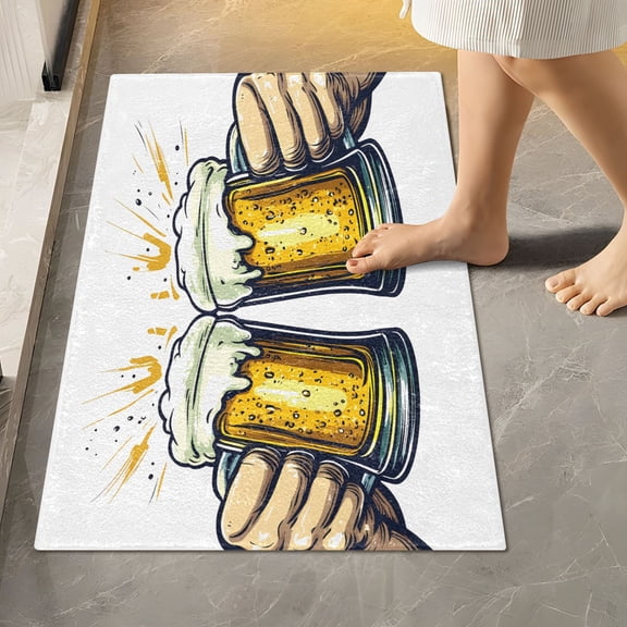 Toilet Rug Rectangle Bathroom Rugs Non-Slip Soft Plush Machine Washable Contour Bath Mat Two Hands Clinking Beer Mugs 24x16
