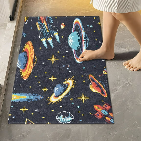 Toilet Rug Rectangle Bathroom Rugs Non-Slip Soft Plush Machine Washable Contour Bath Mat Ufo Spaceships Star 24x16