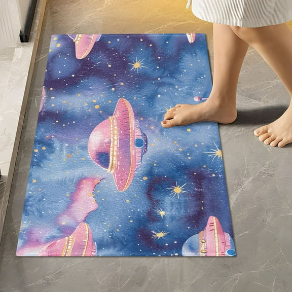 Toilet Rug Rectangle Bathroom Rugs Non-Slip Soft Plush Machine Washable Contour Bath Mat Ufo on Sky 24x16