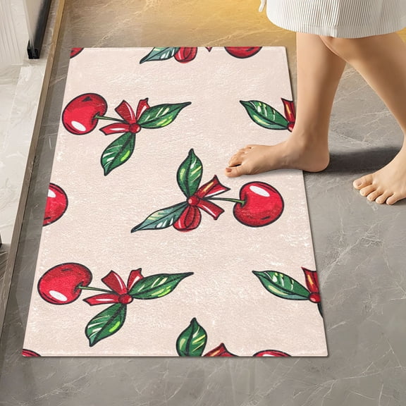 Toilet Rug Rectangle Bathroom Rugs Non-Slip Soft Plush Machine Washable Contour Bath Mat Valentine with Cartoon Cherry Bow 24x16