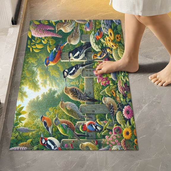 Toilet Rug Rectangle Bathroom Rugs Non-Slip Soft Plush Machine Washable Contour Bath Mat Various Birds on Wooden Fence 24x16