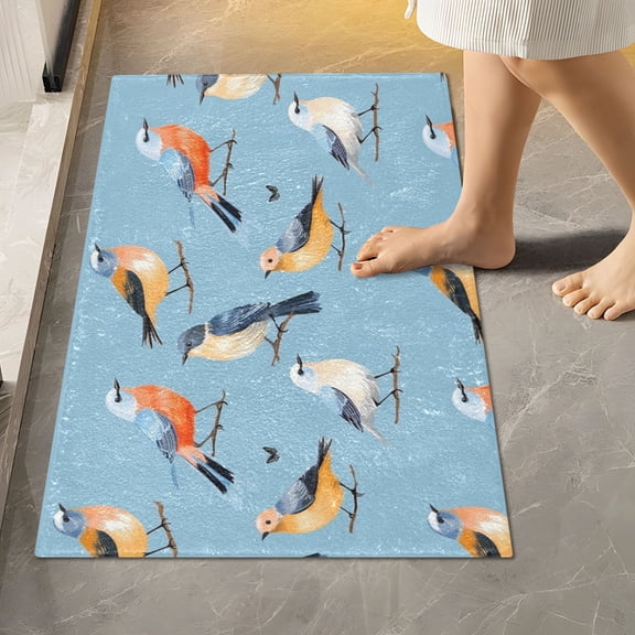 Toilet Rug Rectangle Bathroom Rugs Non-Slip Soft Plush Machine Washable Contour Bath Mat Various Poses Birds 24x16