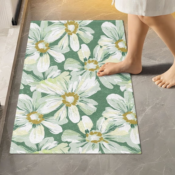 Toilet Rug Rectangle Bathroom Rugs Non-Slip Soft Plush Machine Washable Contour Bath Mat Vintage White Daisies 24x16