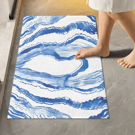 Toilet Rug Rectangle Bathroom Rugs Non-Slip Soft Plush Machine Washable Contour Bath Mat Watercolor Blue Stripes 24x16