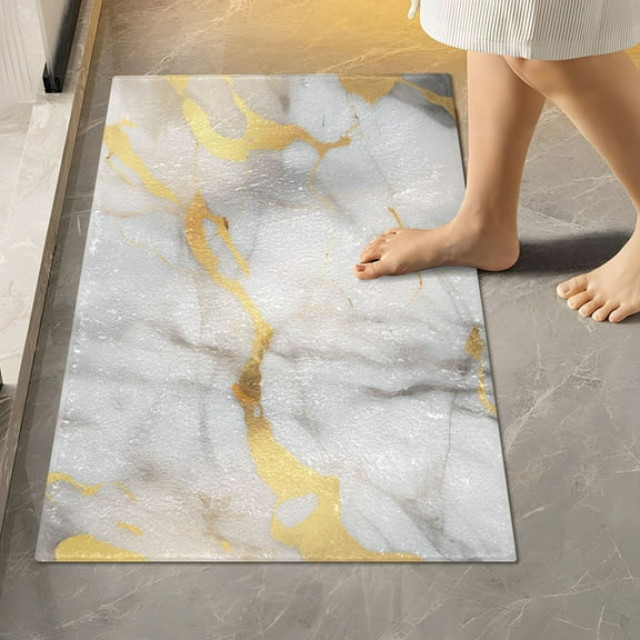 Toilet Rug Rectangle Bathroom Rugs Non-Slip Soft Plush Machine Washable Contour Bath Mat White Grey Gold Marble 24x16