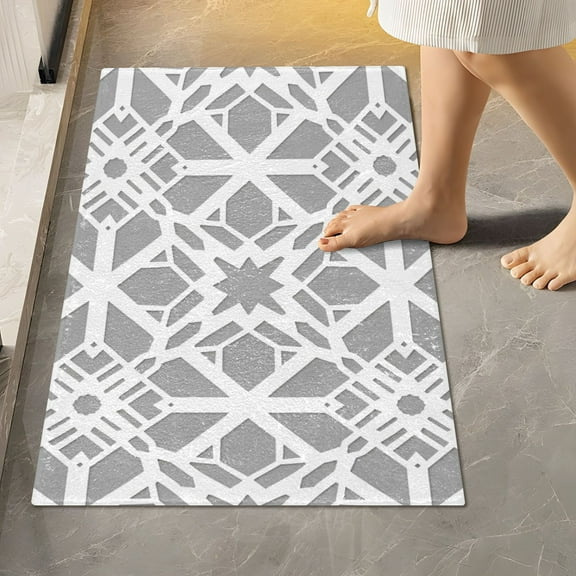Toilet Rug Rectangle Bathroom Rugs Non-Slip Soft Plush Machine Washable Contour Bath Mat White Line Geometric 24x16