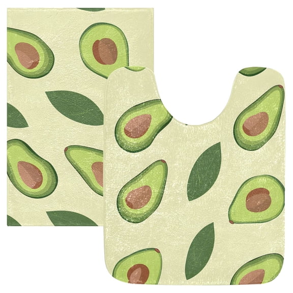 Toilet Rug Set Non-Slip Bathroom Rugs Soft Plush Machine Washable Contour Bath Mat Avocado Fruit and Leaf 24x20/24x16