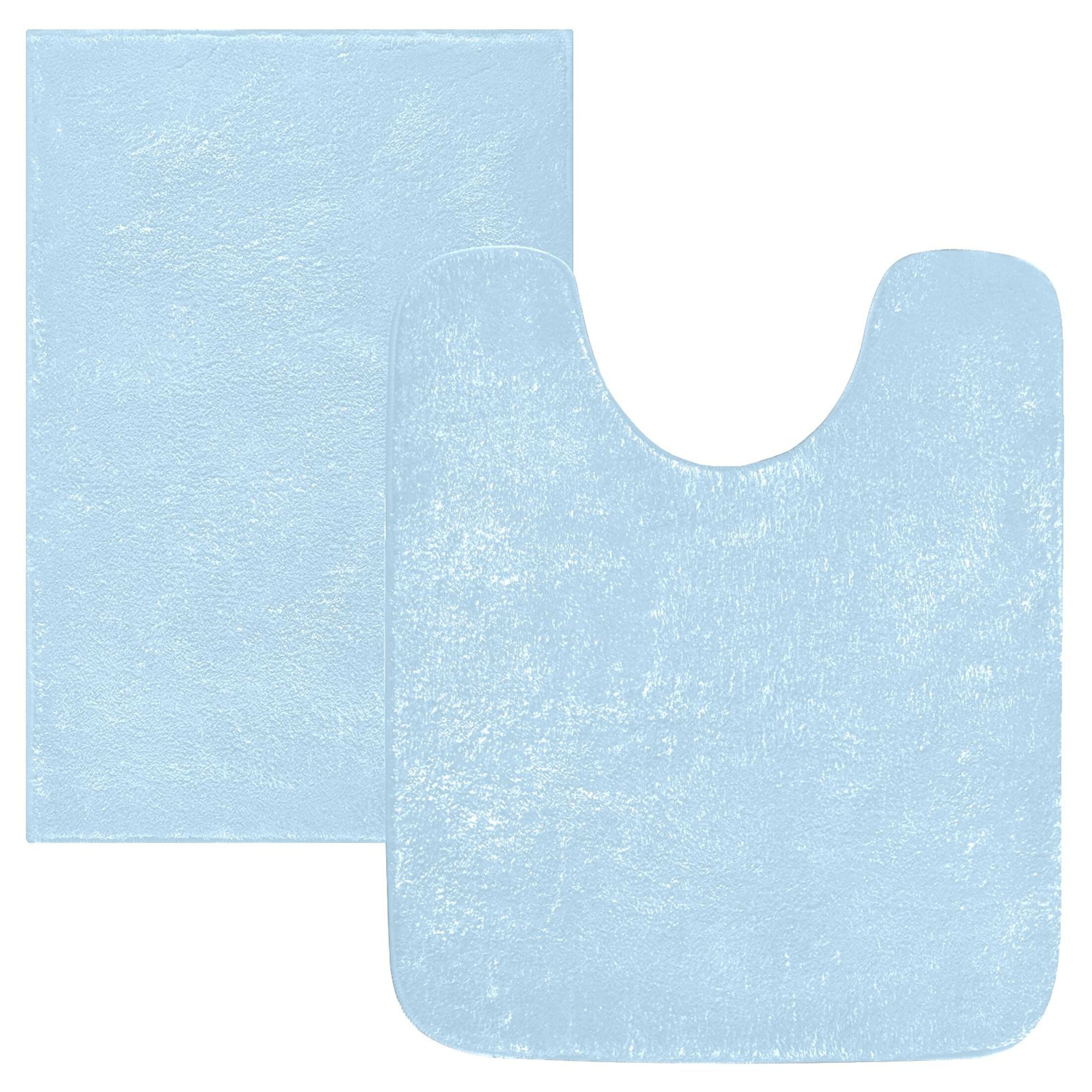 Toilet Rug Set Non-Slip Bathroom Rugs Soft Plush Machine Washable Contour Bath Mat Baby Blue 24x20/24x16