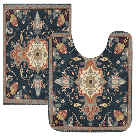 Toilet Rug Set Non-Slip Bathroom Rugs Soft Plush Machine Washable Contour Bath Mat Beautiful Mandala 24x20/24x16
