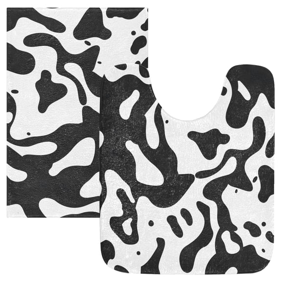 Toilet Rug Set Non-Slip Bathroom Rugs Soft Plush Machine Washable Contour Bath Mat Black and Graffiti 24x20/24x16