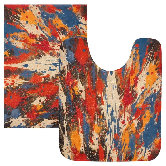 Toilet Rug Set Non-Slip Bathroom Rugs Soft Plush Machine Washable Contour Bath Mat Blue Red Orange Tie Dye 24x20/24x16