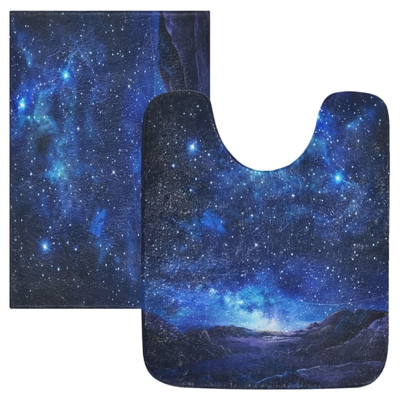 Toilet Rug Set Non-Slip Bathroom Rugs Soft Plush Machine Washable Contour Bath Mat Bright Star in Sky 24x20/24x16