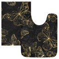 thumbnail image 1 of Toilet Rug Set Non-Slip Bathroom Rugs Soft Plush Machine Washable Contour Bath Mat Butterflies Golden Outline 24x20/24x16, 1 of 9