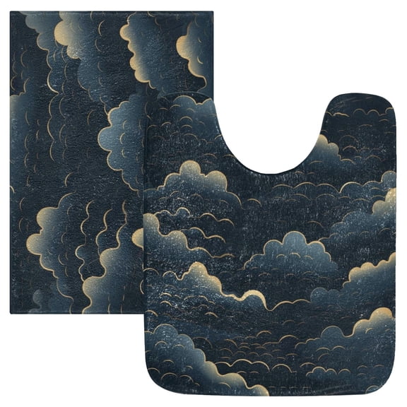 Toilet Rug Set Non-Slip Bathroom Rugs Soft Plush Machine Washable Contour Bath Mat Cartoon Dark Clouds 24x20/24x16