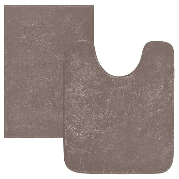 Toilet Rug Set Non-Slip Bathroom Rugs Soft Plush Machine Washable Contour Bath Mat Chocolate 24x20/24x16