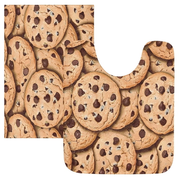 Toilet Rug Set Non-Slip Bathroom Rugs Soft Plush Machine Washable Contour Bath Mat Chocolate Chip Cookies 24x20/24x16