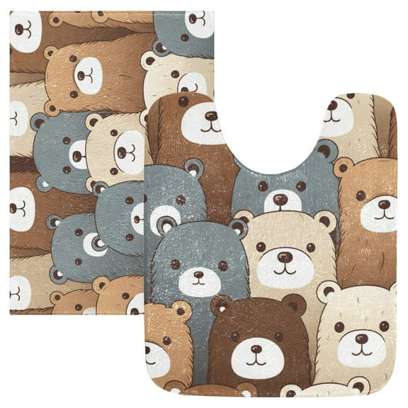 Toilet Rug Set Non-Slip Bathroom Rugs Soft Plush Machine Washable Contour Bath Mat Colorful Bear Head 24x20/24x16