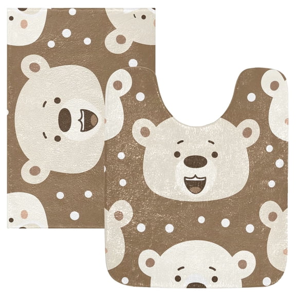 Toilet Rug Set Non-Slip Bathroom Rugs Soft Plush Machine Washable Contour Bath Mat Cute Polar Bear Head 24x20/24x16
