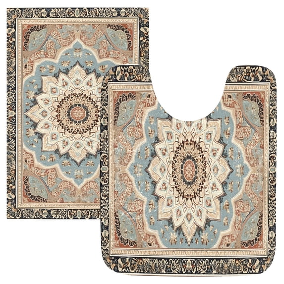 Toilet Rug Set Non-Slip Bathroom Rugs Soft Plush Machine Washable Contour Bath Mat Fashion Mandala 24x20/24x16