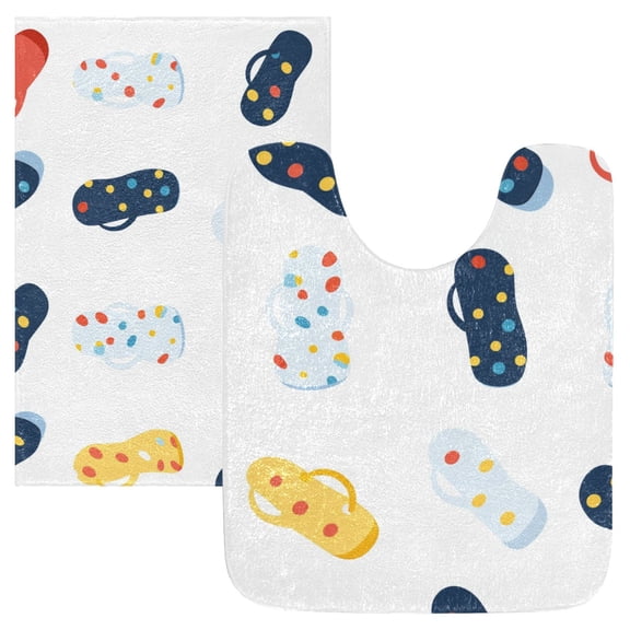 Toilet Rug Set Non-Slip Bathroom Rugs Soft Plush Machine Washable Contour Bath Mat Flip Flop with Dots 24x20/24x16