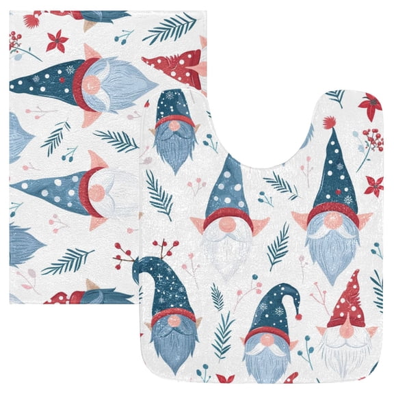Toilet Rug Set Non-Slip Bathroom Rugs Soft Plush Machine Washable Contour Bath Mat Gnomes Head and Leaf 24x20/24x16