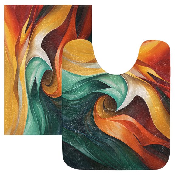 Toilet Rug Set Non-Slip Bathroom Rugs Soft Plush Machine Washable Contour Bath Mat Green Orange Tie Dye 24x20/24x16