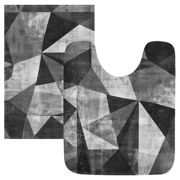 Toilet Rug Set Non-Slip Bathroom Rugs Soft Plush Machine Washable Contour Bath Mat Modern Geometric Sketch Art 24x20/24x16