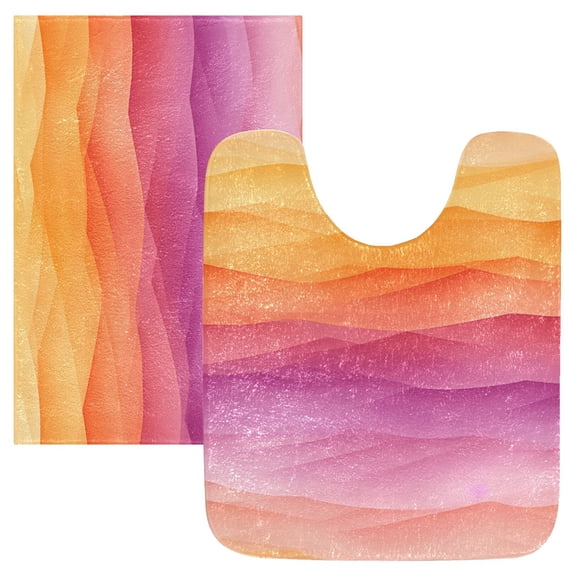 Toilet Rug Set Non-Slip Bathroom Rugs Soft Plush Machine Washable Contour Bath Mat Multicolored Hills 24x20/24x16