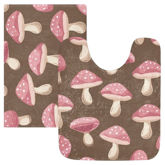 Toilet Rug Set Non-Slip Bathroom Rugs Soft Plush Machine Washable Contour Bath Mat Mushroom 24x20/24x16