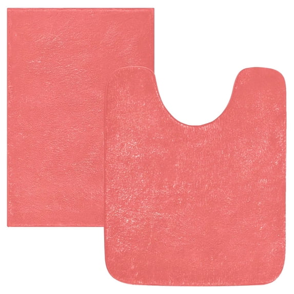 Toilet Rug Set Non-Slip Bathroom Rugs Soft Plush Machine Washable Contour Bath Mat Pastel Red 24x20/24x16