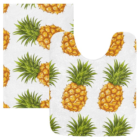 Toilet Rug Set Non-Slip Bathroom Rugs Soft Plush Machine Washable Contour Bath Mat Pineapple Fruit 24x20/24x16