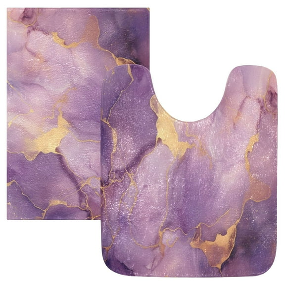 Toilet Rug Set Non-Slip Bathroom Rugs Soft Plush Machine Washable Contour Bath Mat Purple Lilac Marble 24x20/24x16