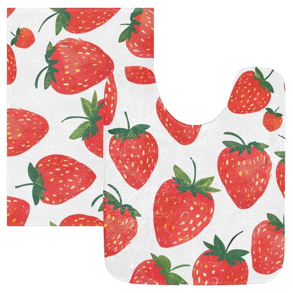 Toilet Rug Set Non-Slip Bathroom Rugs Soft Plush Machine Washable Contour Bath Mat Strawberry Hand Drawn 24x20/24x16
